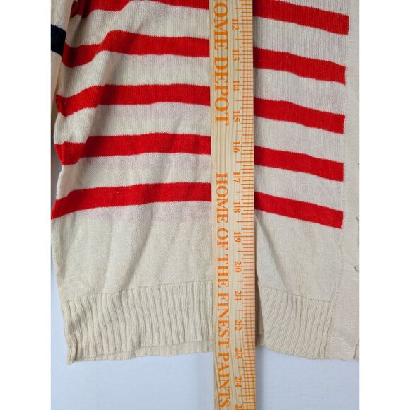 Aqua Sweater Womens XL Beige Red & Blue Striped Cotton Viscose Cardigan XL NWT - Picture 5 of 8